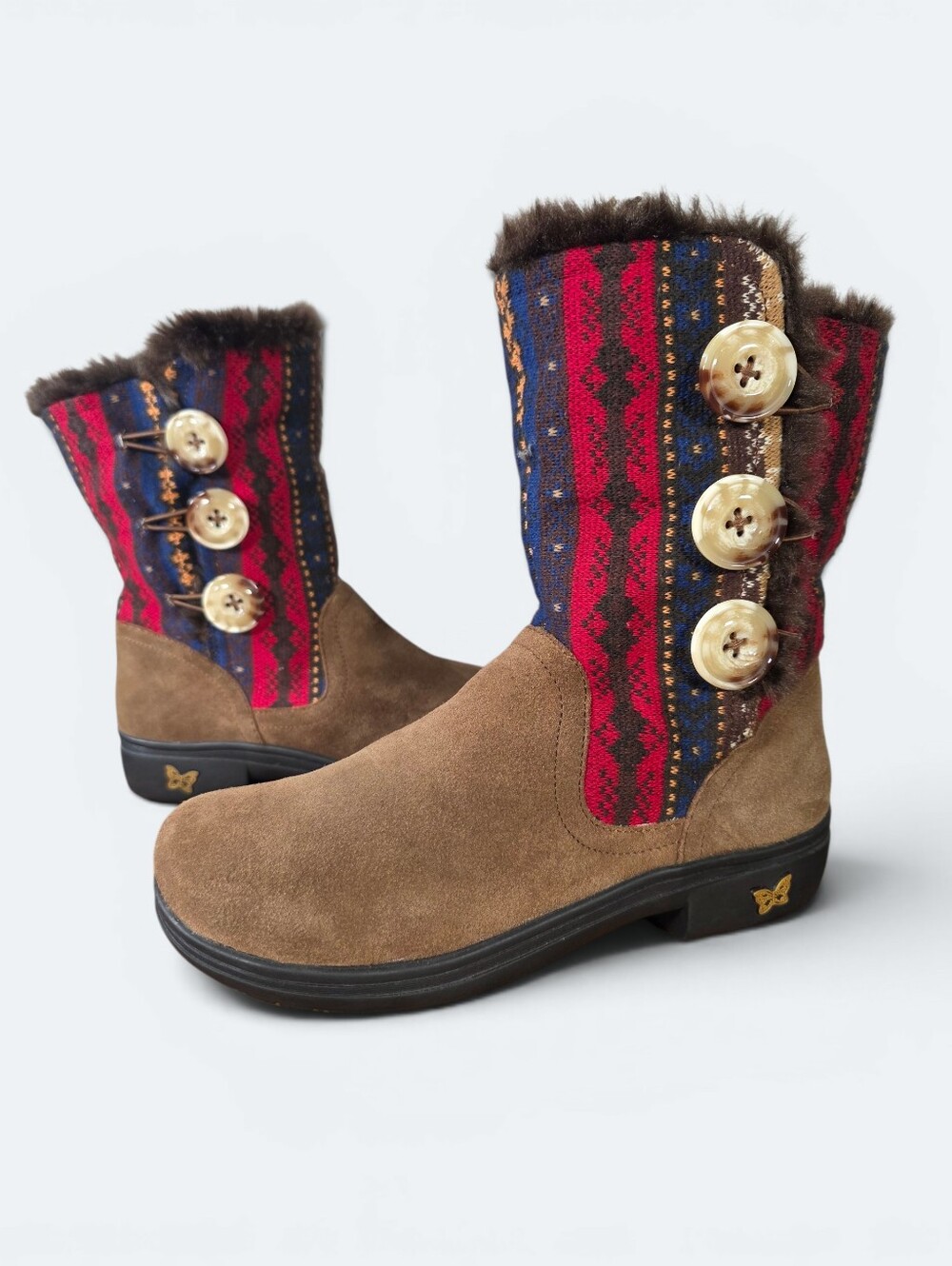 Alegria Nanook Cozy Choco Boots Brown Suede Tribal Knit Fur Lining Size 39